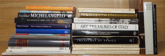 A quantity of reference books on Italian Art including Art Treasures of Italy, Treasures of Venice, Michelangelo,